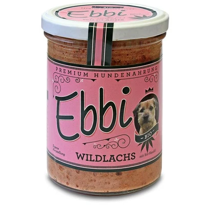 Ebbi Wildlachs mit Bio- Hanföl 400g Glas mit Hähnchenmägen Reis etc Hundefutter  - Bild 1 von 4