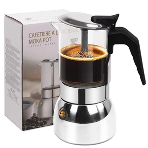 9 Tassen Glas Klar Mokkakanne Verdickt 304 Edelstahl Herdplatte Espresso Ma... - Bild 1 von 9