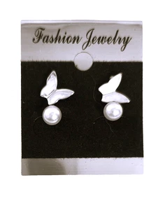 2 neue Paar zierliche Ohrstecker/Post Ohrringe silberfarben Schmetterlinge Perlenimitat - Bild 1 von 16