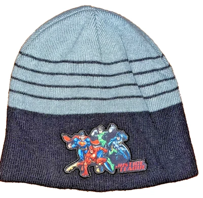 Chapéu gorro de malha Justice League masculino tamanho único listrado preto/cinza super-herói - Imagem 1 de 3