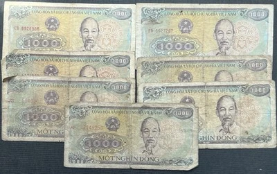 Vietnam - 7 Copies Of 1988 1,000 Dong Banknotes - Circulated - Image 1 of 2