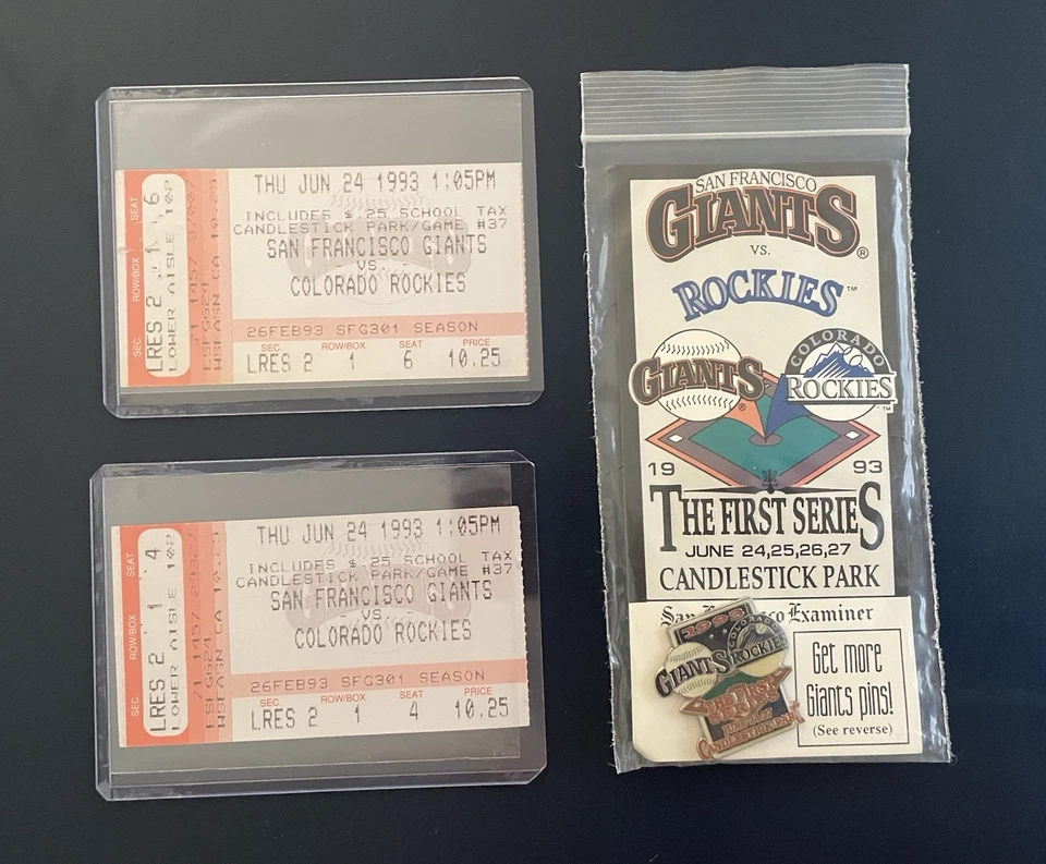 Ticket Lot For Will Clark & Barry Bonds Home Run Game SF Giants Rockies 1993 - Image 1 of 1