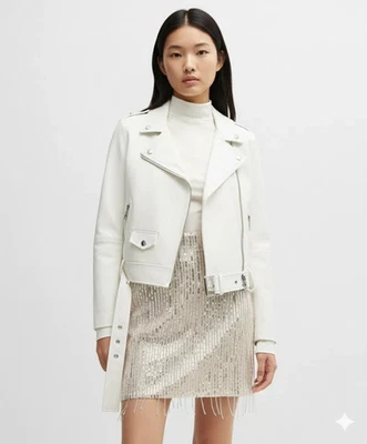 Chaqueta Genuina Para Mujer Elegante Negra Motocicleta Cuero Piel de Cordero Hecha a Mano Informal Foto 1 de 4