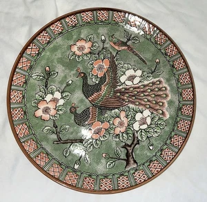 Cargador de pavo real japonés de porcelana vintage pintado a mano con cerezo en flor - Imagen 1 de 2