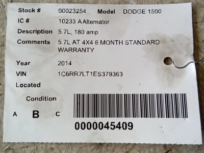 Alternator 180 Amp Fits 10-23 DODGE 2500 PICKUP 214912 - Изображение 1 из 4