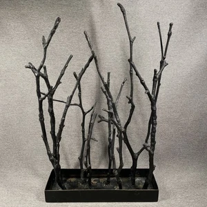 Vtg Branch Vase Black Oxidized Cast Brass Sculpture Twigs Branches Tabletop - Picture 1 of 8
