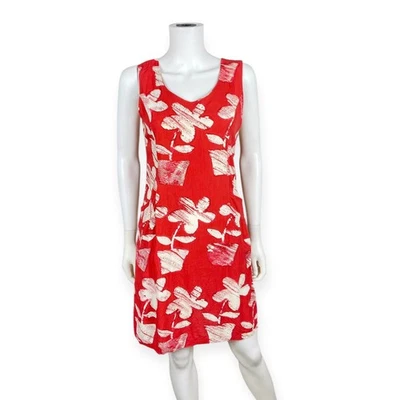 Jams World Women's VTG Red Pot Hawaiian Floral Sleeveless Sheath Dress 9 - Image 1 of 4