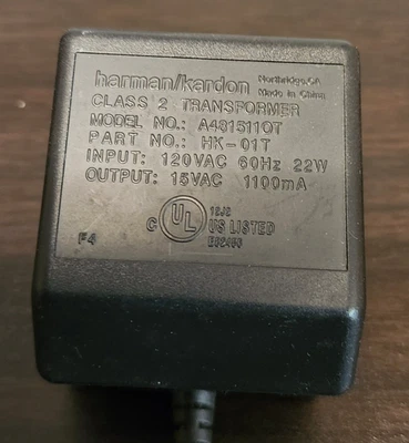 Adaptador de CA Harman/Kardon genuino 15V 1100mA para sistema de altavoces multimedia 01D430 Foto 1 de 3