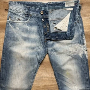 Diesel Jeans Men 29x32 Blue Iakop Slim Taper Distress Patch Washout Italy 0816K - Picture 1 of 17