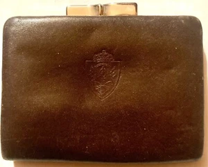 BORSA MONETE PLYMOUTH VINTAGE ANNI '70 MARRONE IN VERA PELLE DA DONNA KISS LOCK - Foto 1 di 4