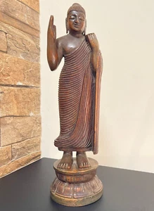 Antique mahogany wood statue Antique Sri Lankan Style Buddha Sculpture Handmade⭐ - Picture 1 of 11