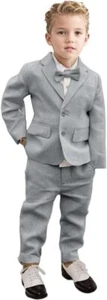 2 Piece Boys Linen Suit Slim Fit Suits for Kids,Boys Casual Jacket Pants Suit - Picture 1 of 27