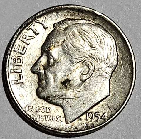 U.S.A. 1954-D Roosevelt Silver Dime, 90% Pure Silver, VG Cond, FAST SHIPPING Cover