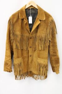 Real VINTAGE Tan Suede Leather Tassel Western Hippy 60's 70's Jacket 36 - G13