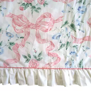 Vintage Wamsutta Twin Sheets 1 Flat 1Fitted Pink Ribbon Floral Ruffle Kensington - Picture 1 of 10