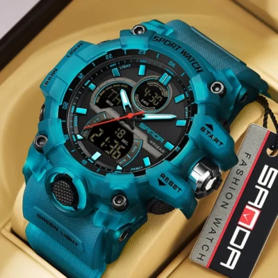 Reloj deportivo cronómetro movimiento cuarzo resistente agua pantalla dual lujo Foto 1 de 4