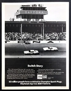 1971 Richard Petty Buddy Baker NASCAR Daytona 500 Champion Spark Plugs print ad - Imagen 1 de 1