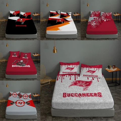 Tampa Bay Buccaneers Fitted Sheet Lightweight Bed Sheet Pillowcase Set Bedroom Cover