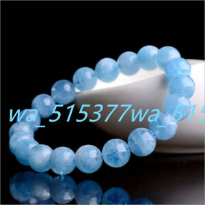 Aquamarine Blue Crystal 8mm Beads Healing Reiki Balance Stretch Women Bracelet