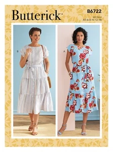 Butterick R10556 Tiered Button Front Dress w POCKETS Sz 6-14 UNCUT Pattern B6722 - Imagen 1 de 5