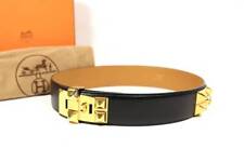 Hermes Collier de Chien Belt Medor Studs Gold Fitting Black Leather Size 66 