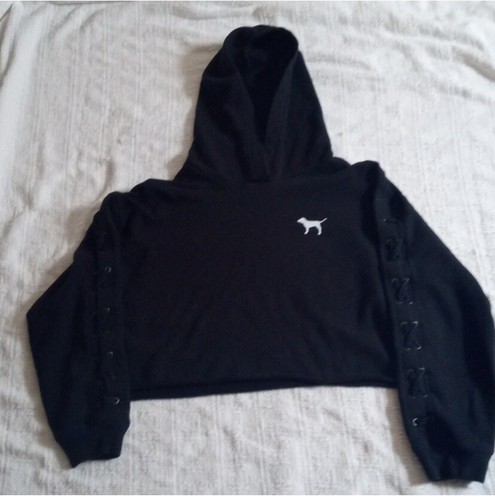 UNDERCOVER Felpa con cappuccio ROSA Victoria's Secret nera tagliata manica allacciata grande palestra