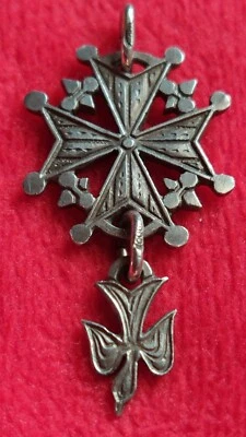 Antica Croce Di Ugonotta In Argento 800 Lavorazione Artigianale - Immagine 1 di 4