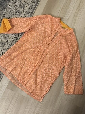 Roberta Roller Rabbit Yellow 100% Cotton Pintuck Tunic Blouse Top Orange White L - Image 1 of 4