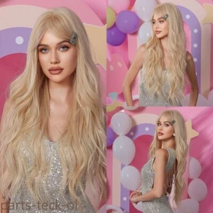 Long Wavy Platinum Blond Ombre with Bang Wigs Cosplay Daily Curly for Women 28in - Picture 1 of 15