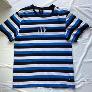 HUF Embroidered Logo Skater Black White Blue Stripped Short Sleeve T Shirt XL - Picture 1 of 18