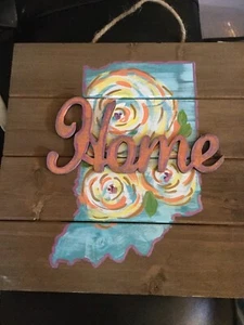 10” X 10” Indiana Home Wooden Wall Art~Signed - Picture 1 of 4