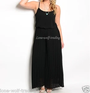 Plus Size Sexy Ladies "Black" Pleated Wide Leg Jumpsuit-PJS-870 - Foto 1 di 2