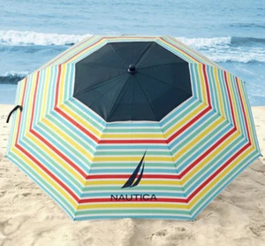NAUTICA Vented Beach Umbrella with Carrying Case Multicolor Stripes 7 Feet - Picture 1 of 5