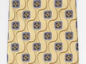 Traje geométrico Insignia Martin Wong para hombre cuello corbata oro amarillo azul 100 % seda - Imagen 1 de 3