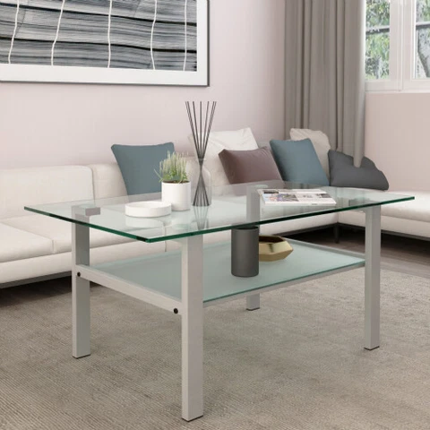 Living Room Sofa Side Center Table Glass Grey Square Coffee Table Sofa Tea Table Cover