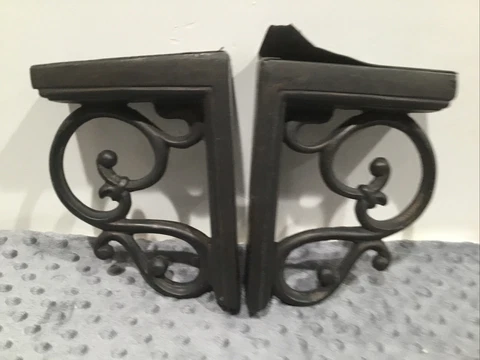 Pair Vintage Corbels Brackets Gray/brown Ornate Faux Metal USA Cover