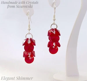 Sterling Silver Cluster Earrings with Swarovski®️ Siam Crystals. Ladies. Female - Picture 1 of 3