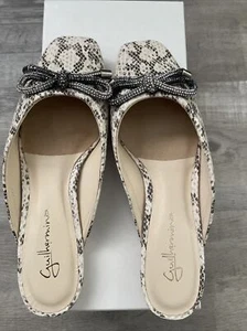 Anthropologie Guilhermina  Flat Rhinestone bow  snake black /white size 6 - Picture 1 of 4