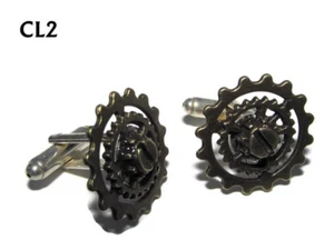 Gemelos de joyería steampunk color bronce ruedas/engranajes de relojería #CL2 - Imagen 1 de 5
