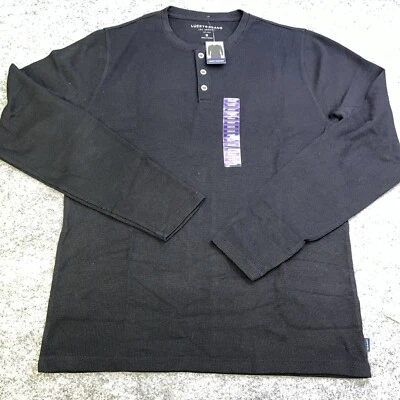 Lucky Brand Thermal Henley Shirt Jet Black Long Sleeve Cotton/Poly Pick Size - Image 1 of 4