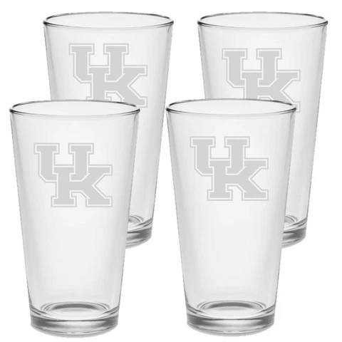 Set of 4 - Kentucky Wildcats Pint Beer Glasses Etched Tumblers Drinkware Cover