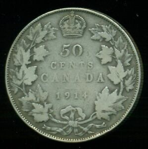 1914 Canada, roi George V, pièce cinquante cents argent sterling F149