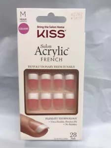 KISS NEW YORK SALON ACRYLIC FRENCH MEDIUM LENGTH KSA07 28 NAILS NEVER CHIP - Picture 1 of 3