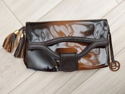 Bolso de mano plegable de charol marrón/negro Elliott Lucca.    Talla mediana Foto 1 de 4