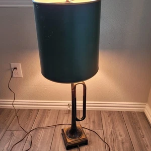 Vintage 1960s Fredrick Cooper Table Lamp Trumpet Green Cylinder Shade Antique - Picture 1 of 10