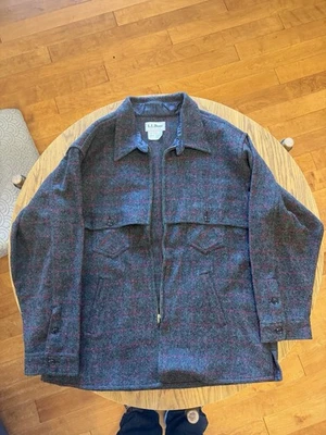 LL Bean 美国羊毛麦基诺巡洋舰夹克,炭红色绿色格子 XXL — 第 1/4 张图片