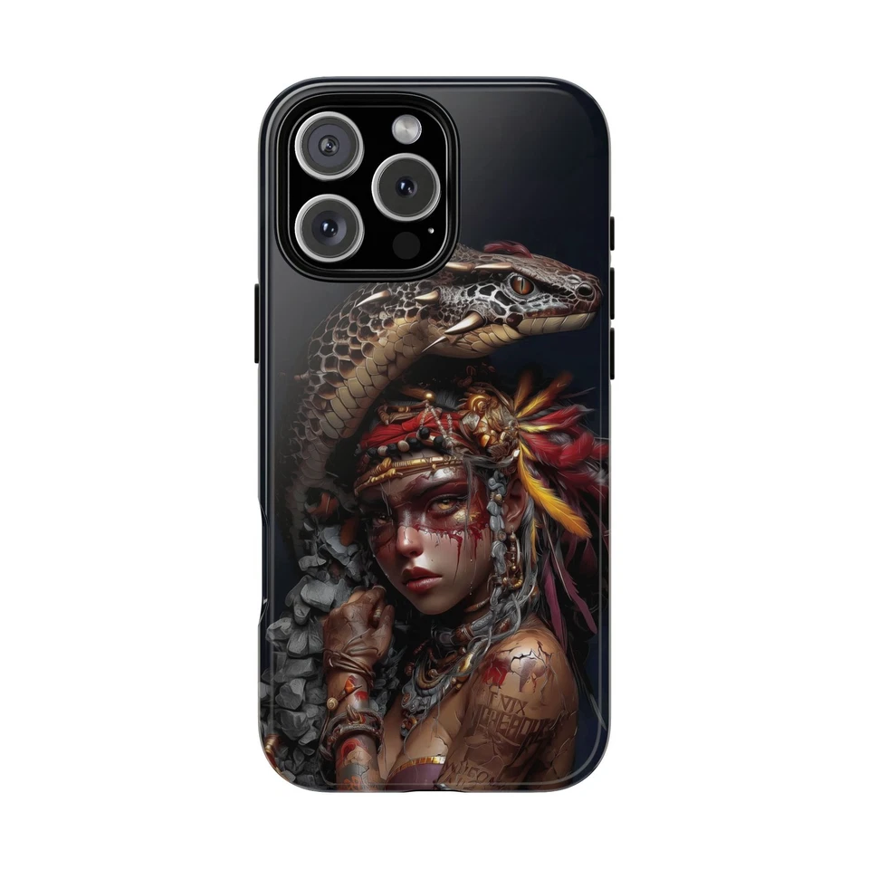 Para iPhone / Galaxy / Pixel | Funda de tinta para teléfono - Tribal Reina Serpiente Nativa Niña Foto 1 de 1
