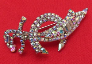 Vintage Crystal Brooch Pin AB Clear Scimitar Mason Sword 3 in Crescent Moon 11f - Picture 1 of 8