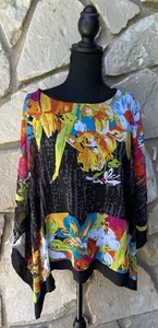 Multiples Kimono Tunic Medium Multicolor Floral Semi Sheer Chiffon Lined EC - Picture 1 of 12