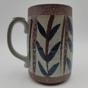 Taza de cerámica de gres hecha a mano 5" esmaltada marrón azul patrón de hojas taza rústica - Imagen 1 de 8